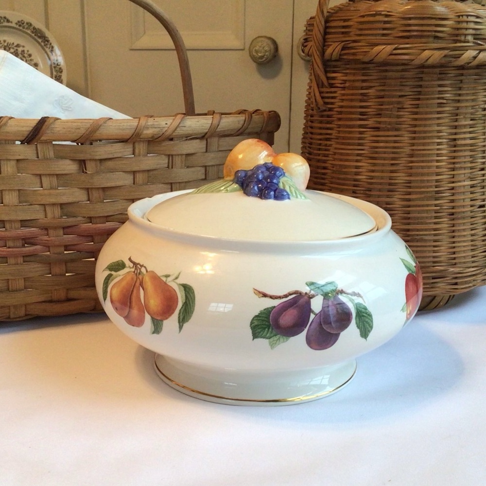 Telaflora Ceramic Lidded Jar / Cookie or Candy Container with Gold Rim